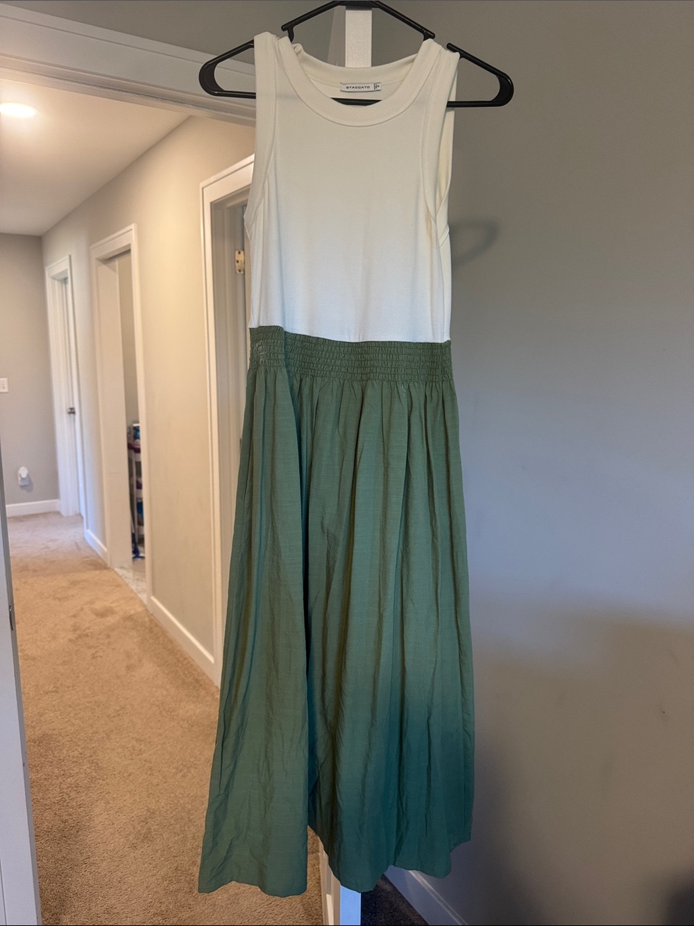 White Tank Top with Olive Green Ombre Skirt Dress
